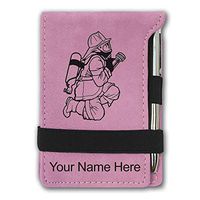 Mini Notepad, Fireman with Hose, Personalized Engraving Included (Pink)