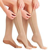 JANVUR (2 Pairs) Zipper Compression Socks New Compression Zip Sox Socks Stretchy Leg Support Unisex Open Toe Knee Stockings