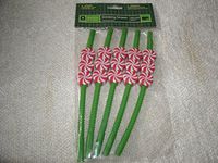 Holiday Time Peppermint Candy Christmas Plastic Drinking Straws Five Pack Party Favor