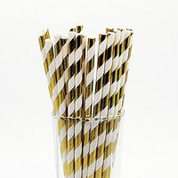 CTIGERS Metallic Gold Striped Paper Straws Pack of 25