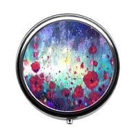 Qien BaiSei Watercolor Beautiful Flowers Pill Box/Pill Case-Round Pill Box/Case- Three-Compartment Pill Box/Pill Case