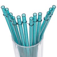 Dakoufish BPA-Free 12 Piece 9 Inch Reusable Clear Plastic Glitter Sparkle Drinking Straw Plus one Cleaning Brush（Teal，9inch）