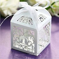 Rzctukltd Love Bird Luxury Lase Cut Wedding Sweets Candy Gift Favour Boxes with Ribbon Table Decorations (25, Whtie)