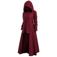 Womens Gothic Punk Asymmetric Hem Long Sleeve Loose Hoodies Dress Cloak Costumes Vintage High Low Sweatshirts Tunic Tops (Red, 2XL)