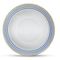 [10 Count - 5oz Bowls] Laura Stein Designer Tableware Premium Heavyweight Plastic White Dessert Bowl With Blue & Gold Border Plastic Party & Wedding Bowls Midnight Blue Series Disposable Dishes