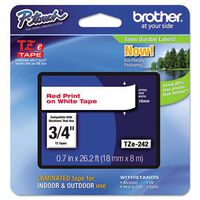 Brother 3/4 Inch x 26.2 Feet Red on White for P-Touch (TZ242)