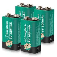 9V Rechargeable Batteries, Enegitech Smoke Detector Battery Lithium-ion 600mAh 4 Pack for Microphone Fire Alarm Multimeter Medical Devices