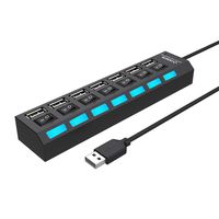 Multi Port USB Splitter, 7-Ports USB 2.0 Hub High Speed ON/Off Individual Switch with LEDs Compatible for All USB Device (Black-7 Ports)