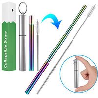 Reusable Straw, Portable Metal Straws Rainbow Telescopic Stainless Steel Straw Drinking Straws with Aluminum Case & Cleaning Brush