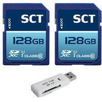 SCT 2-Piece 128GB SDXC Class 10 Flash Memory Card with USB 3.0 MicroSD Memory Card Reader - Retail Packaging