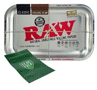 RAW Small Rolling Tray Metal (Silver) with Leaf Lock Gear Smell Proof Pouch