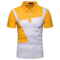 Sunhusing Mens Spring Autumn Casual Colorblock Geometric Stitching Lapel Short Sleeve Button Shirt T-Shirt(Yellow,M)