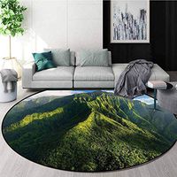 RUGSMAT Mountain Machine Washable Round Bath Mat,Aerial View of Jungle Forest On The Mountains Tropical Exotic Hawaii Nature Non-Slip No-Shedding Bedroom Soft Floor Mat,Diameter-24 Inch