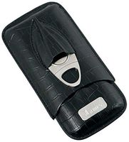 Personalized Visol Lincoln Black Leather 3 Finger Cigar Case w/Cutter with Free Engraving