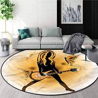 RUGSMAT Popstar Party Round Kids Rugs,Girl Hair Guitar Circle Rugs for Living Room Round-63