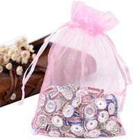 50 Pcs 4x6 inches Gift Wrap Bags Pink, Organza Sheer See Through Fabric, Drawstring Satin Ribbon Pouches for Baby Shower Favor, Party Wedding Favors Decoration, Card Deck, Jewelery, Boys Holiday Gift