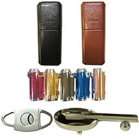 Eclipse Cigar Gift Set- Cedar Lined Case, Cutter, Cigar Ashtray & Quad Torch Lighter w/Puncher