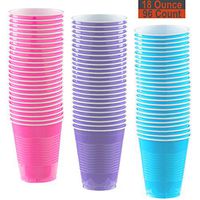 18 oz Party Cups, 96 Count - Hot Pink, Lavender, Aqua - 32 Each Color