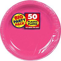 Amscan Big Party Pack 100 Count Plastic Lunch Plates, 10.5-Inch, Bright Pink
