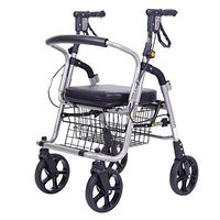 Aluminium Rollator Lightweight Folding Grocery Shopping Cart Double Pole Support Trolley Stair Climbing Wheelchair with pad seat Baskets