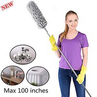 Microfiber Duster with Extension Pole(Stainless Steel),Cobweb Duster Extra Long 100 inches, with Bendable Head, Extendable Duster for Cleaning Ceiling Fan, Spider Webs, Furniture