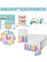 Olive Occasions Llama Themed Happy Birthday Paper Party Supplies Serves 16 Cake Plates, 16 Lunch Napkins, Banner, Table Cover, Photo Props, Loot Bags, 12 Candles and Grandma Olive's Recipe