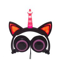 Christoy 2019 New Cat Ear Flashing Headphones for Kids Girls Boys Adult Adjustable Headband Headphones 3.5mm Plug Foldable Over Ear Game Headset (Black)