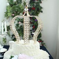 Tableclothsfactory 16" Gold Crystal Metallic Royal Crown Cake Topper with 204 Acrylic Beads for Wedding Birthday Party Special Event