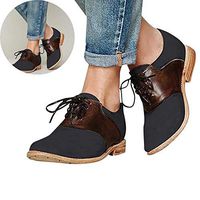 Womens Lace Up Leather Shoes Retro Round Toe Comfy Single Shoes Tie Up Oxford Shoes Casual Low Heel Shallow Boots (Black, 6.5 M US)