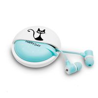 QearFun Stereo 3.5mm In Ear Cat Earphones Earbuds with Microphone With Earphone Storage Case For iPhone Samsung MP3 iPod PC Music (Blue)