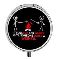 Portable Mini 3 Slots Drug Container, Round Metal Pill Case Box for Travel Purse Pocket - Football-Dad