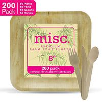 [New, 2020 Product] Palm Leaf Plates 8" Square 200 Pack (50 Plates, 50 Forks, 50 Knives, 50 Spoons),Wooden Cutlery Bundle, Heavy Duty Biodegradable, Disposable, Compostable, FDA Approved