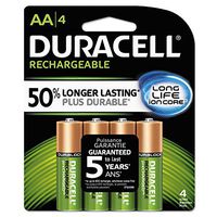 Duracell NLAA4BCD Rechargeable NiMH Batteries with Duralock Power Preserve Technology, AA, 4/Pack