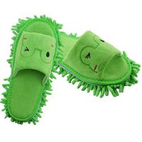 Ozzptuu Cartoon Comfortable Open Toe Dust Mop Slippers Floor Cleaning Tool Microfiber Detachable Washable Cleaning Slipper for Women Men (Green Frog, Women 7-10/Men5-8)