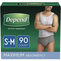 Depend FIT-FLEX Incontinence Underwear for Men, Maximum Absorbency, Disposable, S/M, Grey, 90 Count (3 Packs of 30) (Packaging May Vary)