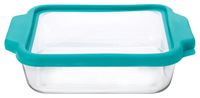 Anchor Hocking 8-inch Square Glass Baking Dish with Airtight TrueFit Lid, Teal, Set of 1