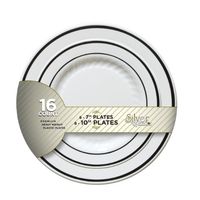 Fineline Settings Silver Splendor 16-Piece Round 7 & 10-Inch (8+8) Plates, White With Silver