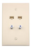 Leviton 5EA20-M4T QuickPlate, 2 Data Port, and 2 F-Connectors, Light Almond
