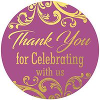 Thank You for Celebrating with us Stickers Seals Labels (Pack of 120) Stunning Gold Foil Stamping 2" Large Round - Purple