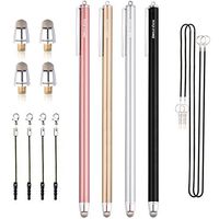 Dimples Excel New Generation 4 x Extra Long XXL 7.5" Ultra Slim 6mm Micro-Knit Hybrid Fiber Tip Stylus Pens + 4 Replacement Tips (Jet Black/Signature Silver/Gold/Rose Gold)