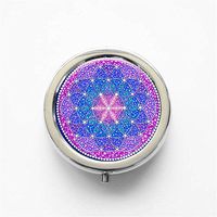 RhyNSky Flower Of Life Mini Portable Pocket Pill Box Case Holder for Purse, 3 Compartments, Silvery, C1538
