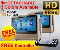 Tan 9" High Resolution Digital Touch Screen Detachable Headrest Dvd Player Monitors Games and Cigarette Adapters