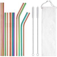 Reusable Metal Straws, 10-Pack Stainless Steel Straw with 8.5in and 10.5in Long Design, with 2 Pack Long Cleaning Brush (Rainbow color & Rose Gold)
