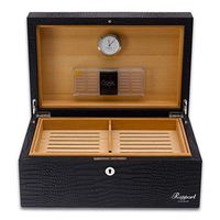 Humidor - 150 Cigar Humidor Rapport Portman Storage Case Black Crocodile Pattern Leather