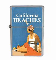 Cali Beaches Vintage Ad Flip Top Oil Cigarette Lighter