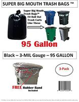 95 Gallon Super Big Mouth Trash Bags 3-Pack Plus 1 Free Rubber Tie Down Band