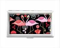 Red and Pink Flamingos Design Unisex Stainless Steel Cigarette Holder Case Protection Credit Business Card Storage Box Pocket/Wallet