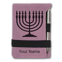 Mini Notepad, Menorah, Personalized Engraving Included (Pink)