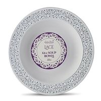 [40 Count - 12 Oz Bowls] Laura Stein Designer Tableware Premium Heavyweight Plastic White Soup Bowl With Silver Designed Border, Party & Wedding Plate lace Series Disposable Dishes