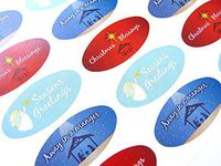Pack of 30 Christian, Religious Christmas Oval Stickers, Colorful Envelope Seals Labels for Cards, Festive Craft and Decoration